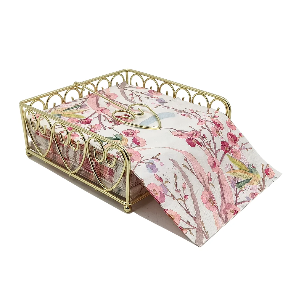 Metal Table Napkin Holder Freestanding Tissue Holder Heart Shape Square Gold Plated Napkin Paper Holder Storage