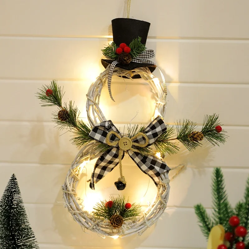 
3d Christmas Tree Ornaments Decoration White Rattan Circle with Lights 