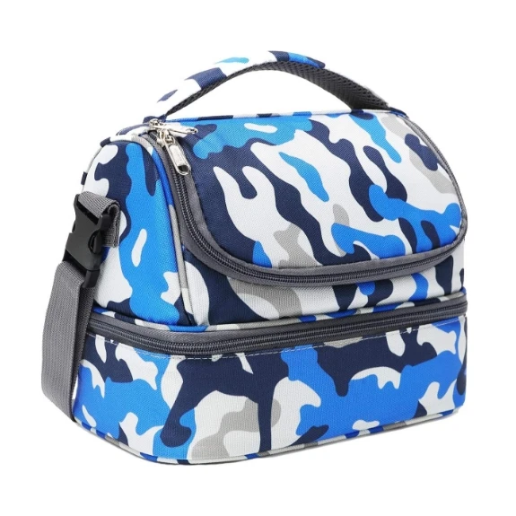 BSLN Insulated Double Decker Cooler School Lunch Bag for Kids Adults-Large Tote with Adjustable Strap Printed Pattern Food Usage