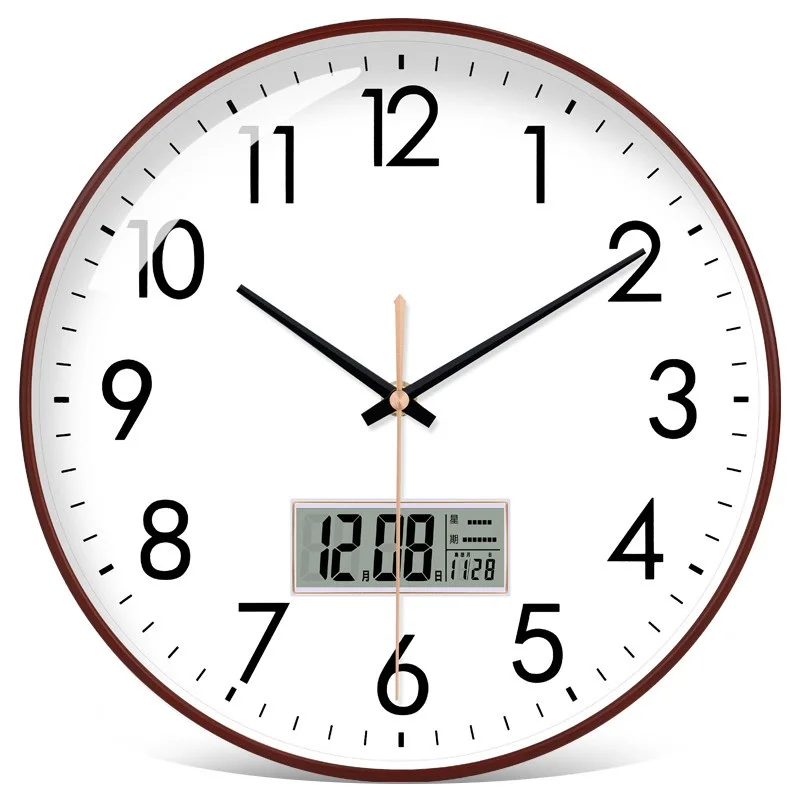 12 Inch Modern Simple LCD Wall Clock With Temperature Humidity Date And Week Round Custom Logo Clock Factory Wholesale
