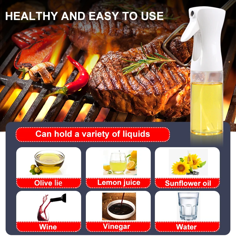 200ML Household kitchen Press-type BBQ Oil Spray Bottle Edible Olive Oil Spray Dispenser Bottle Sprayer For Cooking plastic