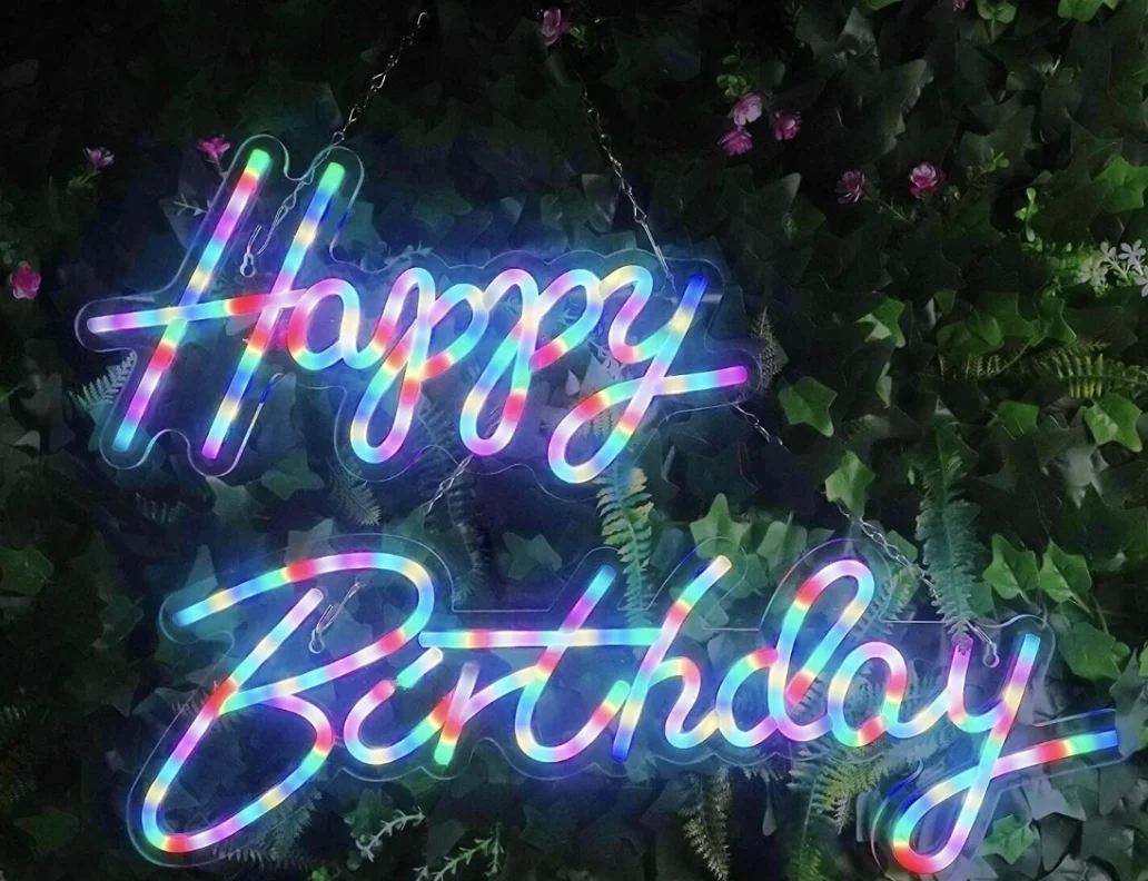 Happy Birthday Neon Full Colour RGB Color Changing Running Horse