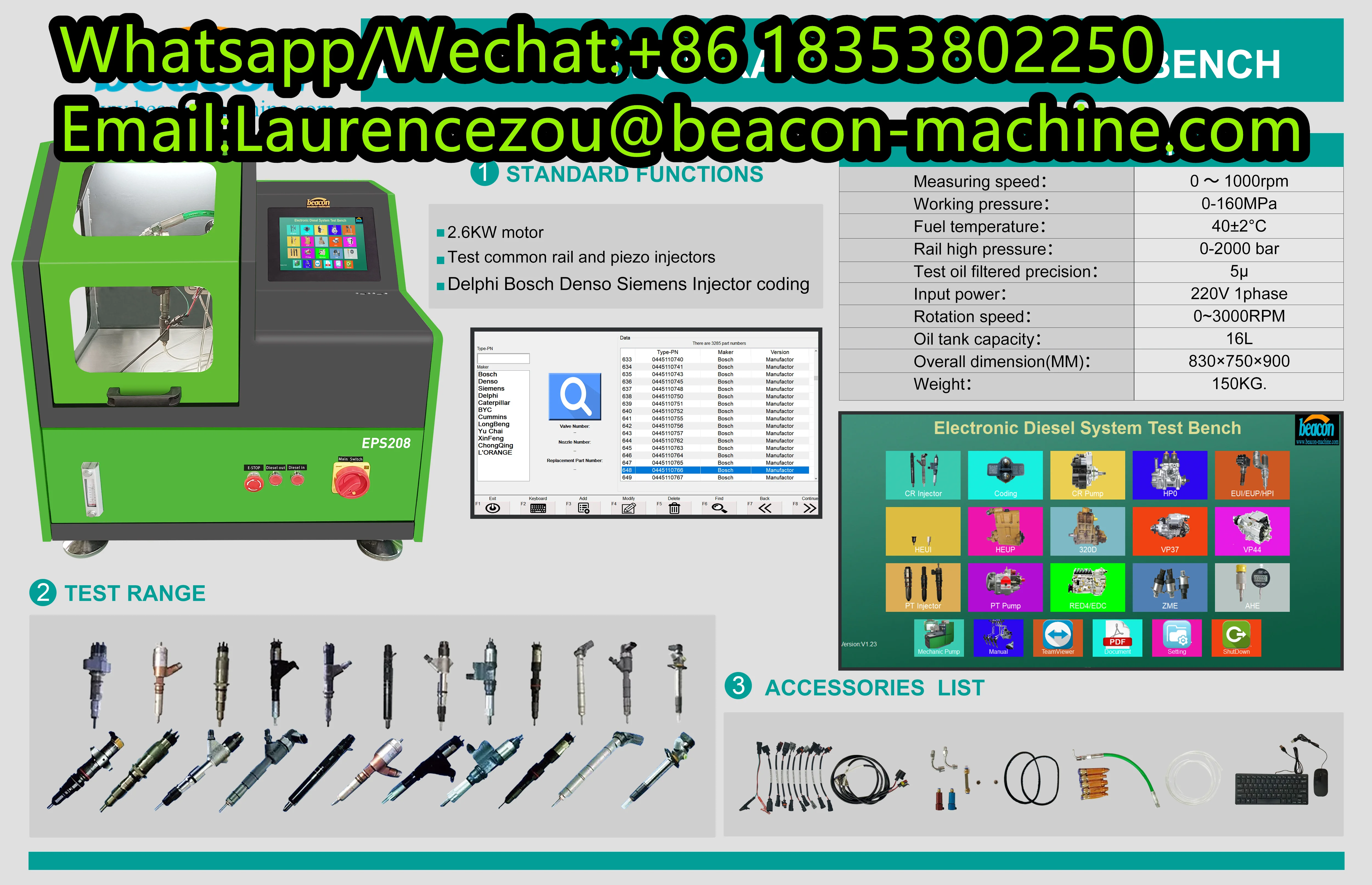 EPS208 high pressure common rail injector price of common rail injector tester injector tester diesel common rail test bench