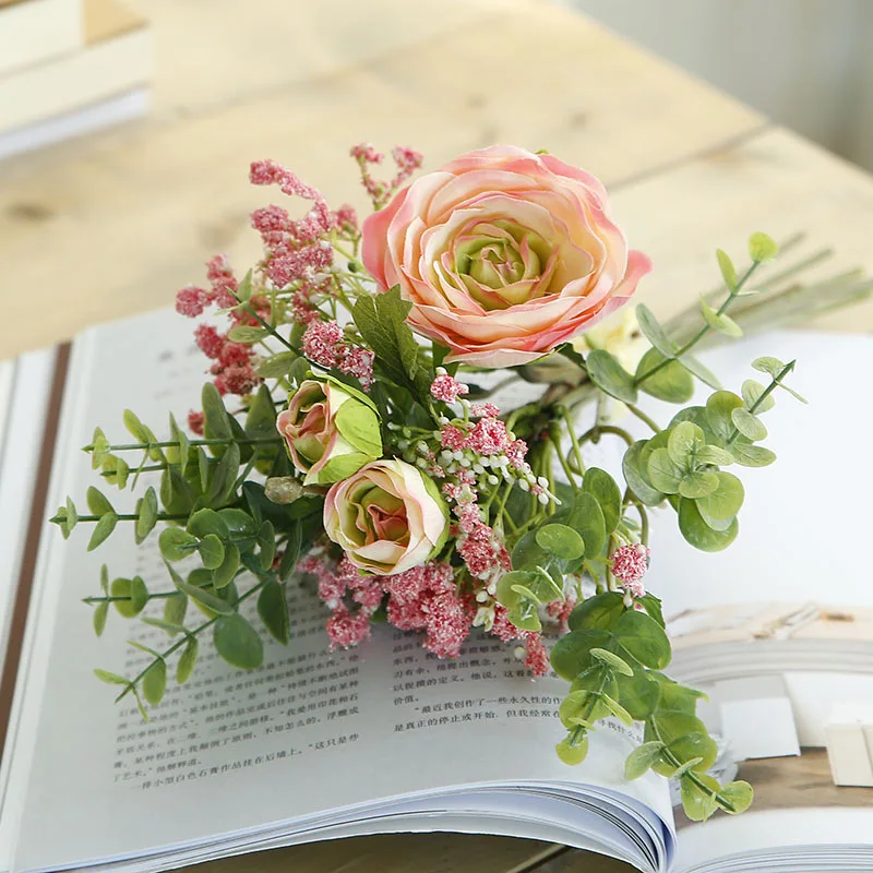 High Quality 38CM Artificial Rose Bunch for Weddings and Bride Holding Flowers for Crochet Decorations Wholesale