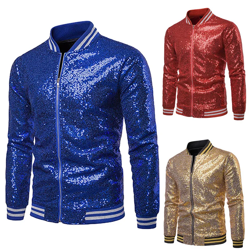 Luxurious golden Sequin Nightclub Jacket Men 2022 Autumn New Streetwear Puck Coats Baseball Bomber Male Wedding Party Stage