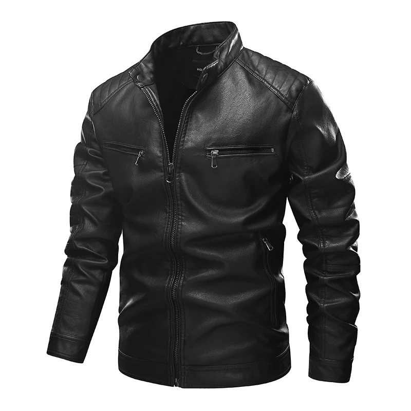 men autumn winter vintage Stand Collar windproof pu leather coat pu jacket