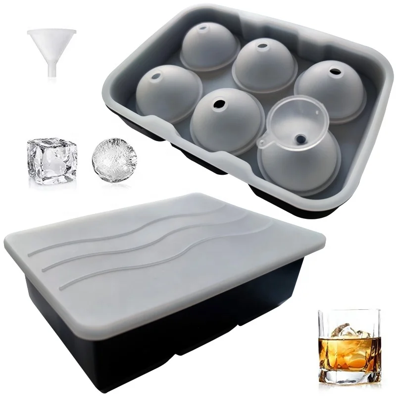 6 cavity 2Pcs/set Wholesale Whisky Silicone Ice Ball Mold Maker Cube Tray