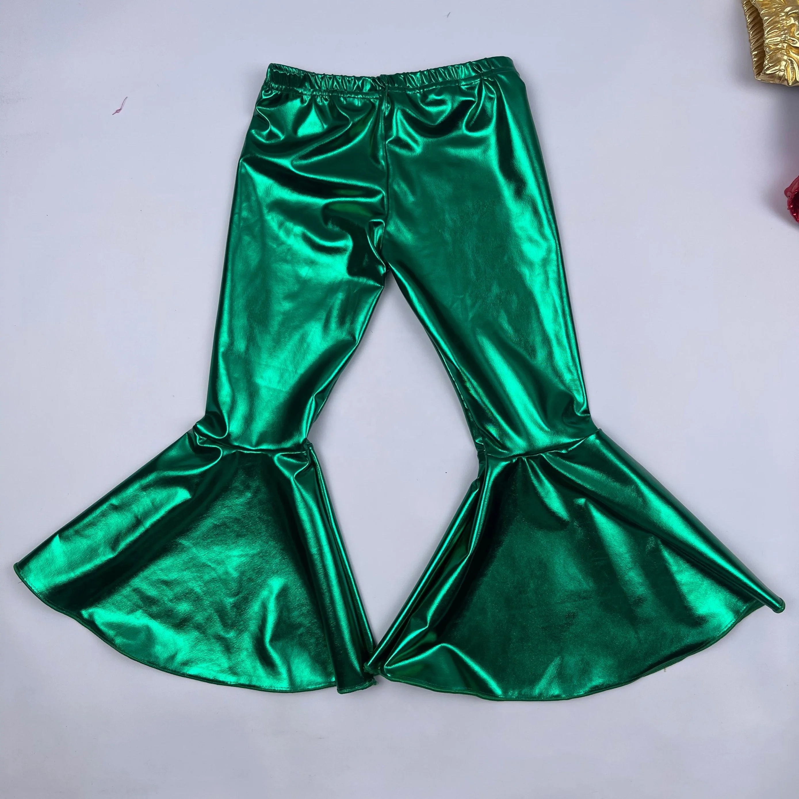 Qingli Oem Hot Sale Baby Casual Pants Toddler Baby Girl Ruffle Leggings Pu Leather Bell Bottoms Flare Pants