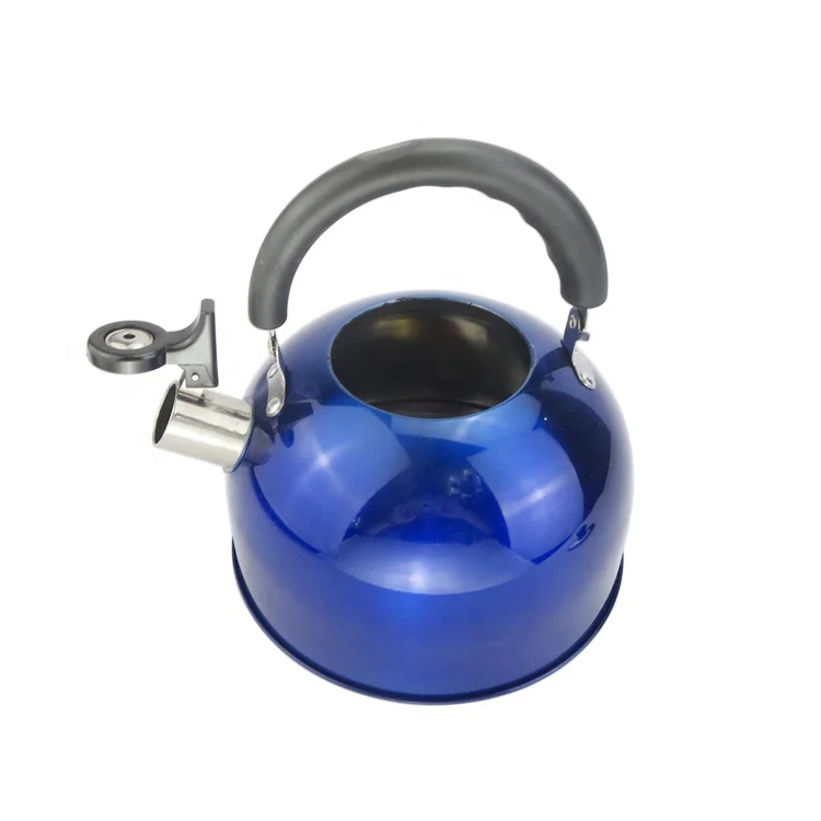 High quality colorized stainless steel metal flat bottom tea pot whistling kettle 3L for boiling water