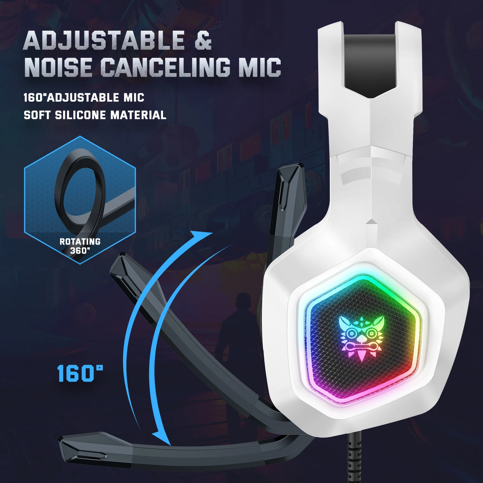 Onikuma K10 White Usb Gaming Headset Wired Rgb Stereo Headphone Pubg Noise Cancelling Auricular Ps4 Earphone