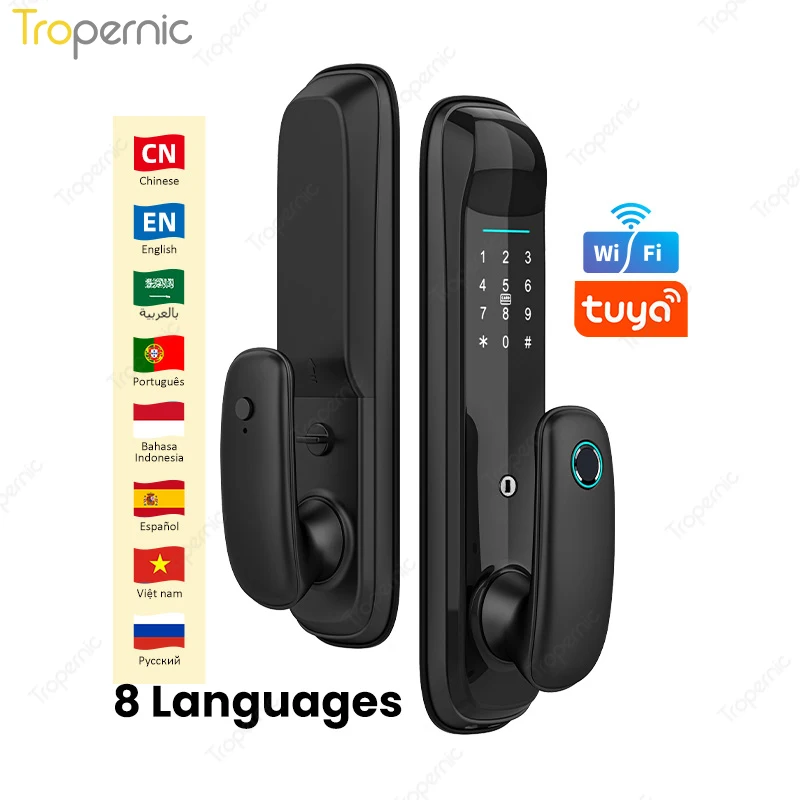 Tropernic Tuya Smart Home Digital Keypad Door Lock Biometric Fingerprint Smart Door Lock