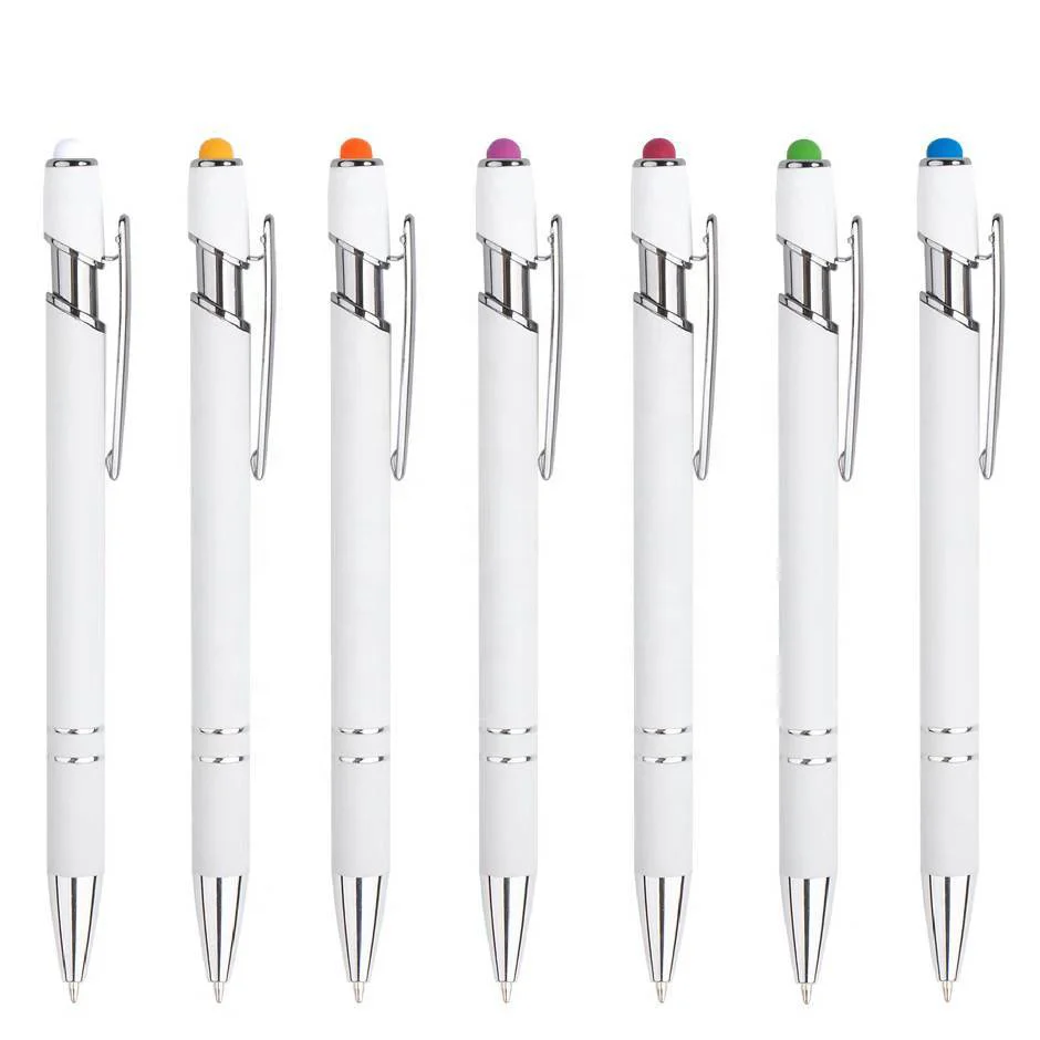 promotional custom logo white rubber ball pen stylus metal pen with custom logo