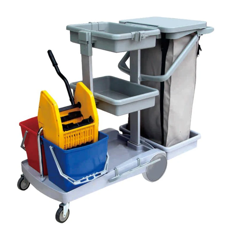 Wholesale Hand Push Hospital Hotel Commercial Janitorial Cleaning Mobile Cart Trolley Cart Manufacturer with Wheels