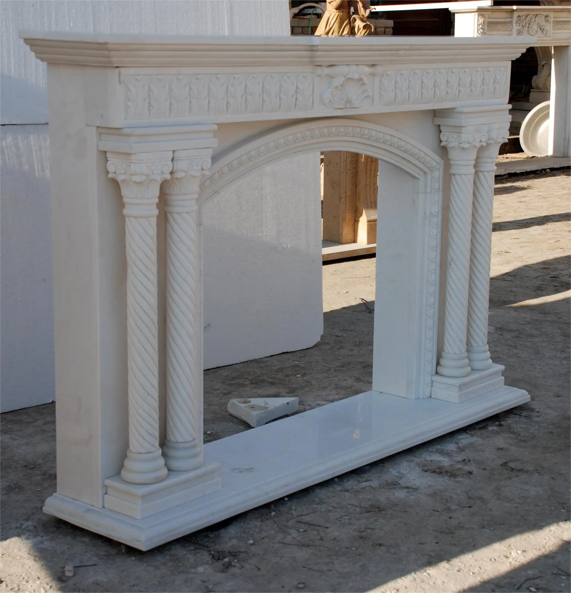 Pure White Simple Style Cylindrical Design Indoor Decoration Marble Fireplace
