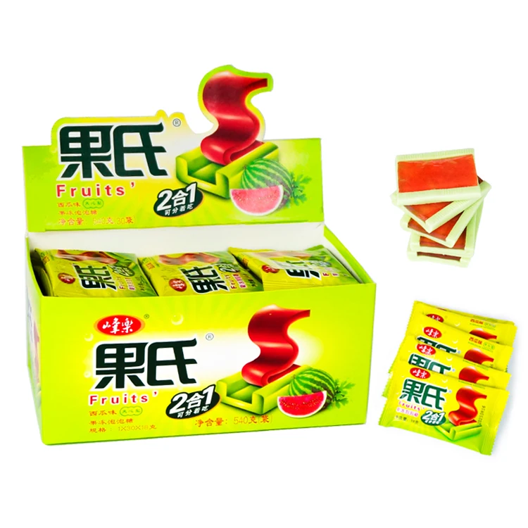 Fruity 2 in 1 Bubble Gum Sweet Chewing Gums Jelly Candy Strawberry Flavored Gummy Confectionery