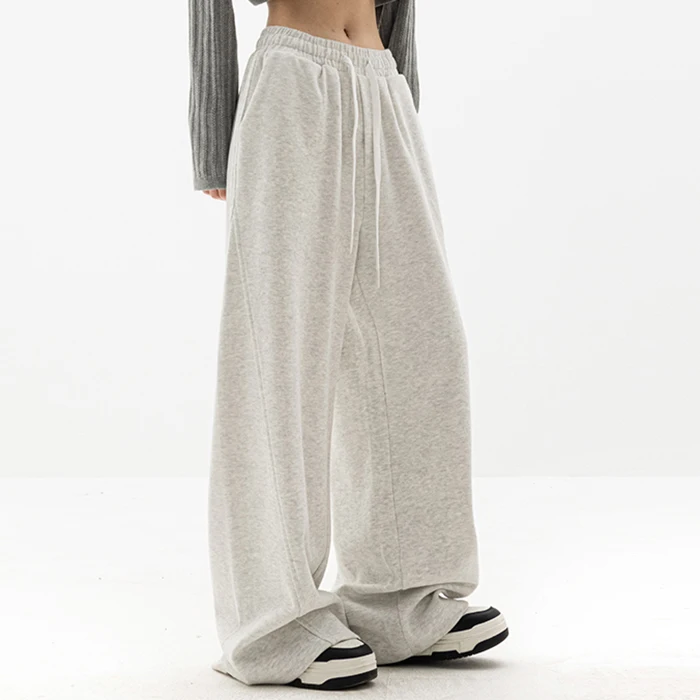 huilin custom drawstring waist blank french terry sweatpants relaxed fit women wide straight leg extra long extended sweatpants