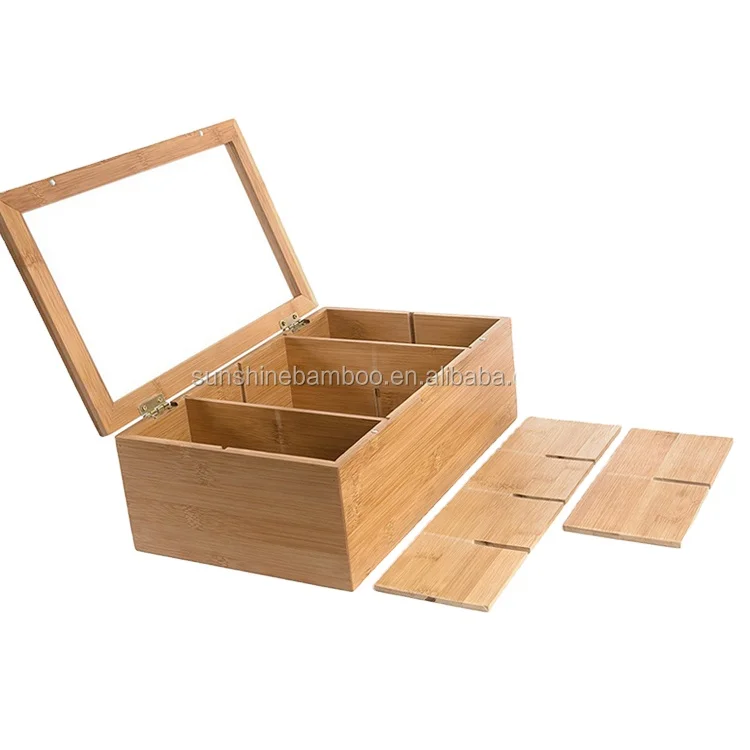 Custom Kitchen Organizer Chest Bamboo Wooden Natural Storage Box Packaging Tea Box
