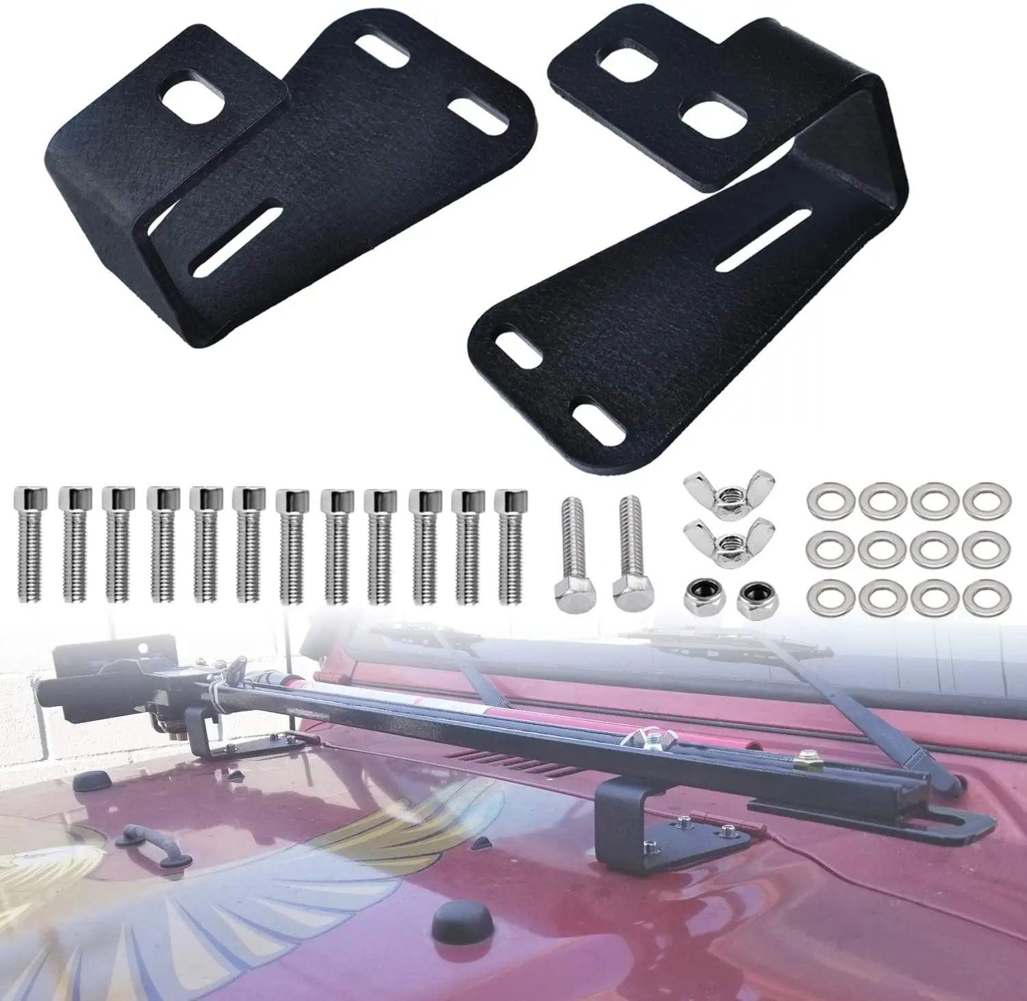 Hi Lift Jack Hood Mounts Brackets Fit Jee-p Wrangle--r CJ 1944-1986/ YJ 1987-1995/TJ 1997-2006 (Pair, Black)