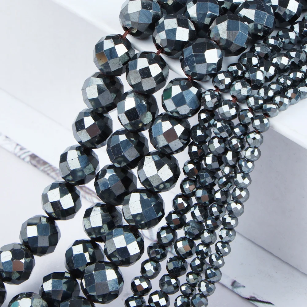 Wholesale Natural Shiny Hematite 2-10mm Faceted Beads Healing Crystal Loose Gemstones Beads for Jewelry Making Lapis Moonstone