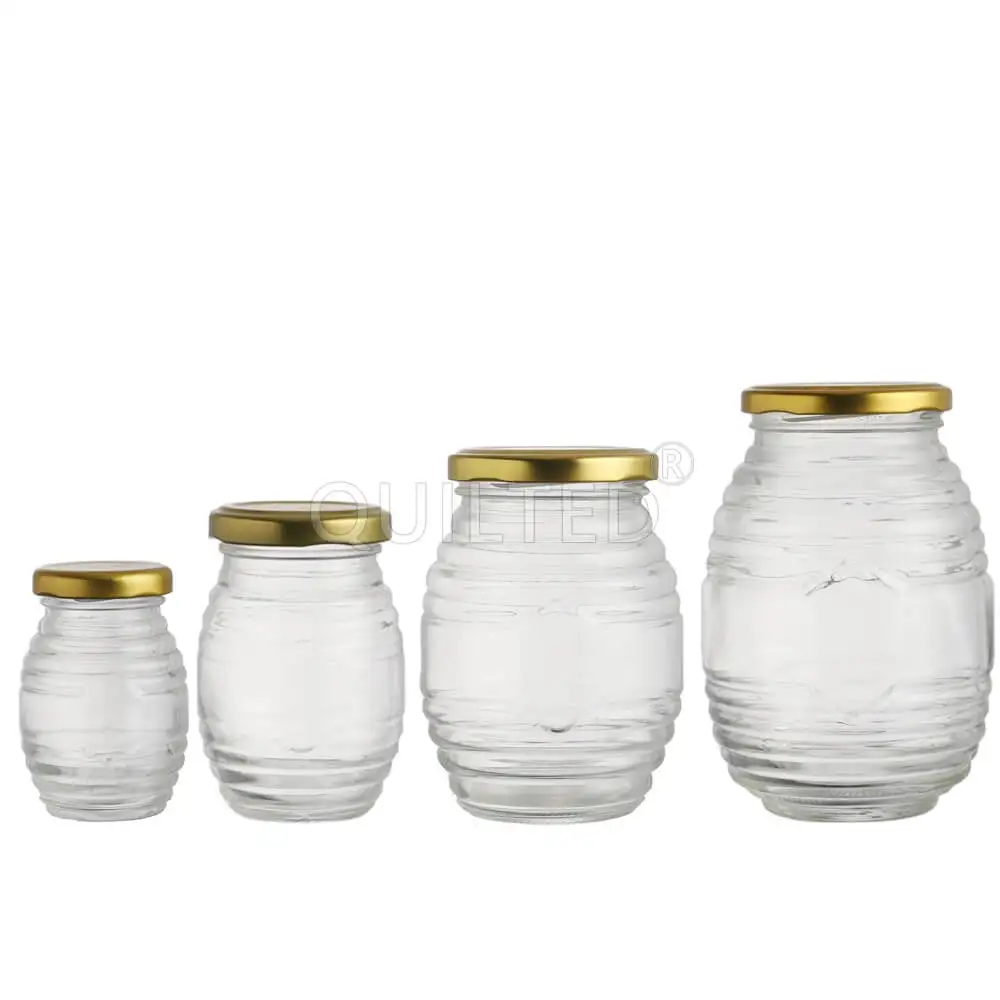 Stocked Cheaper Clear Empty 100g 250g 500g 1000g Small Thread Glass Honey Jars  With Metal Screw Lid
