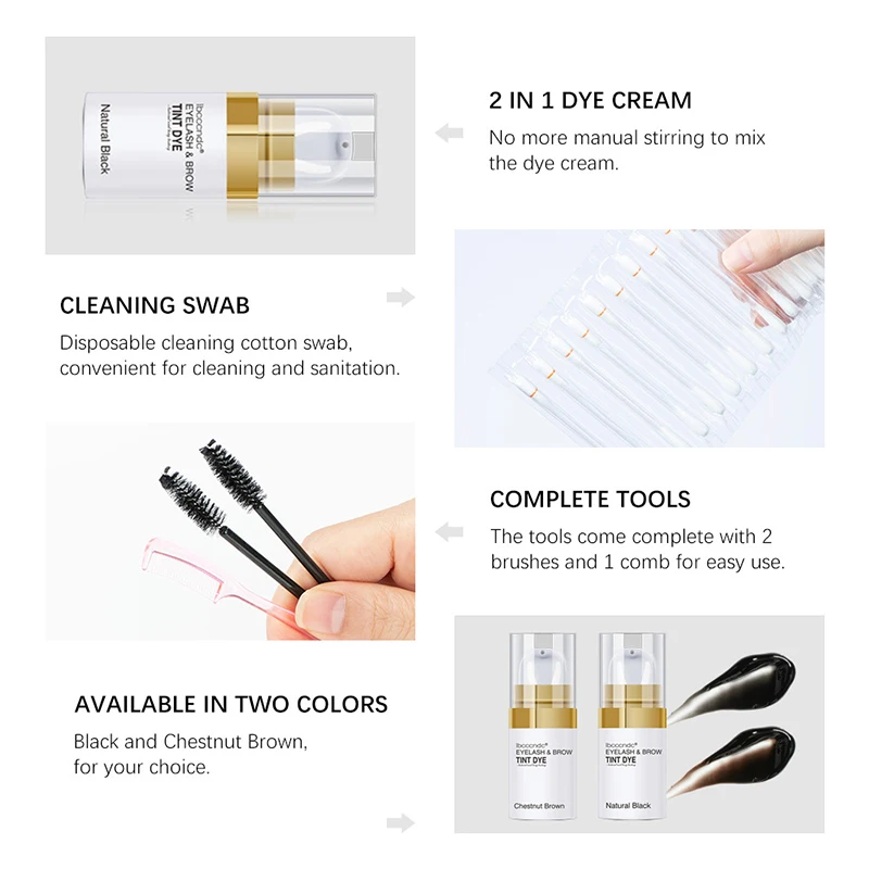 Waterproof Long Lasting Semi Permanent Eyebrows Tint Dye Kit Mixing Palette Dark Brown Lash Tint Vegan Eyebrow Dye Cream