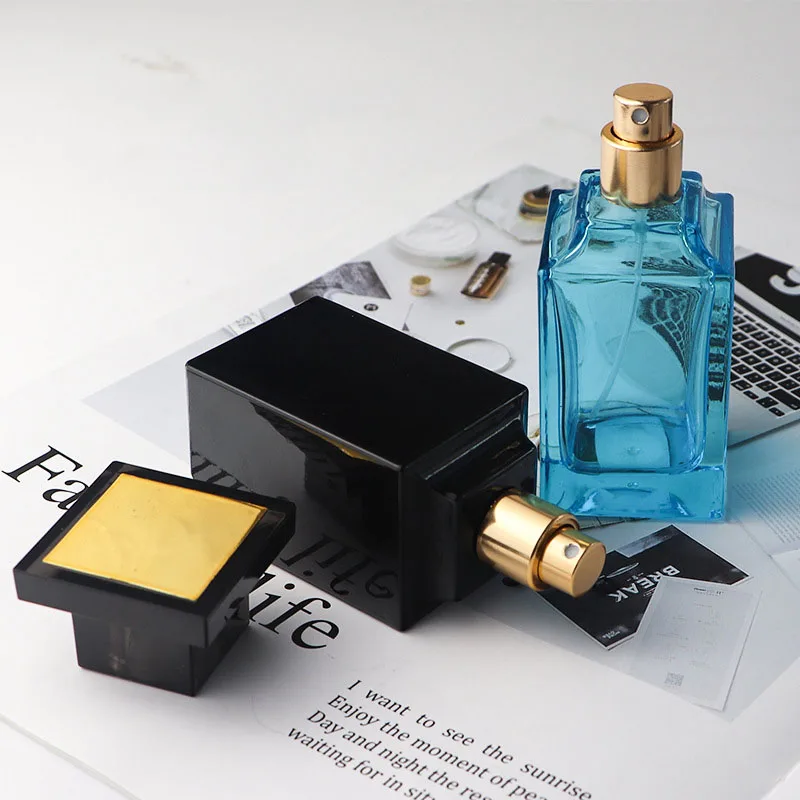 Wholesale High-end 50ml 55ml Customized Portable Press Glass Spray Bottle Empty Square Glass Perfume Bottle