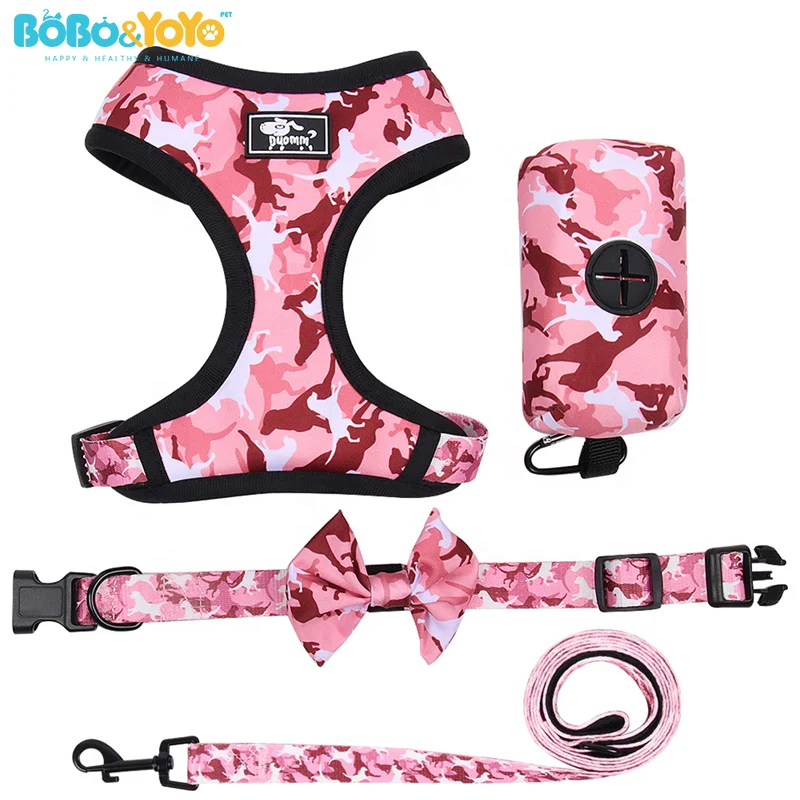 BOBO&YOYO Wholesale Custom Bold Durable Reflective Neoprene Polyester Rope Puppy Leads Pet Dog Harness Leash Collar Set