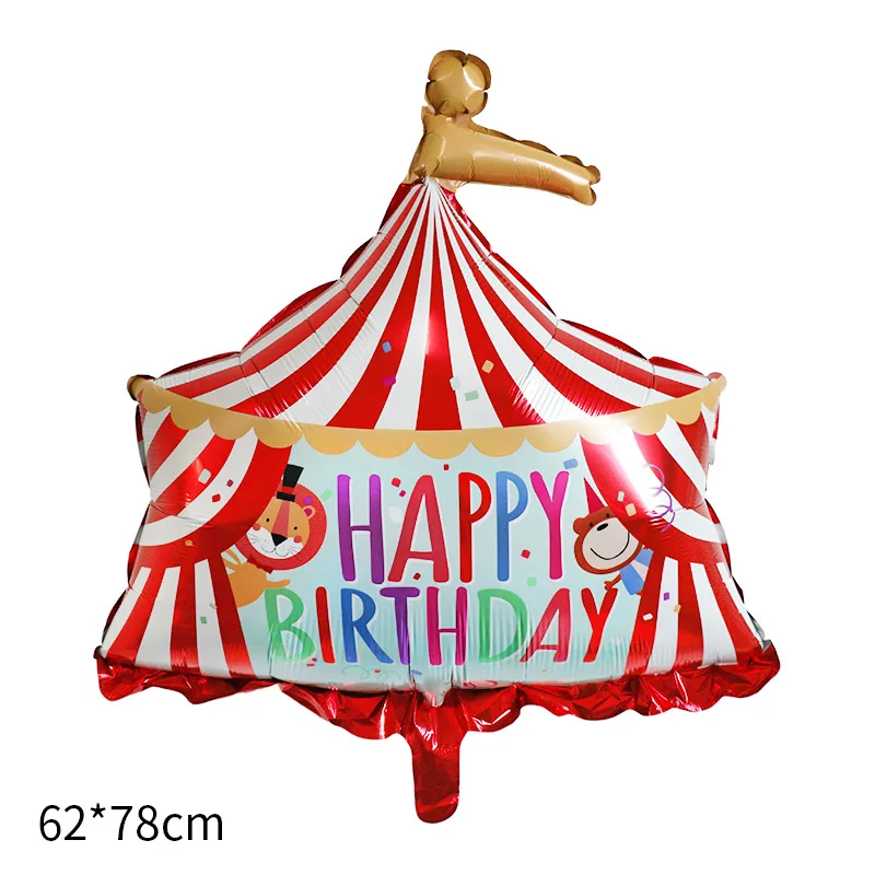 TS Cartoon Circus Clown Tent Animal Zebra Lion woodpecker Foil Balloon Carnival Theme Happy Birthday Party Decorations Balloons