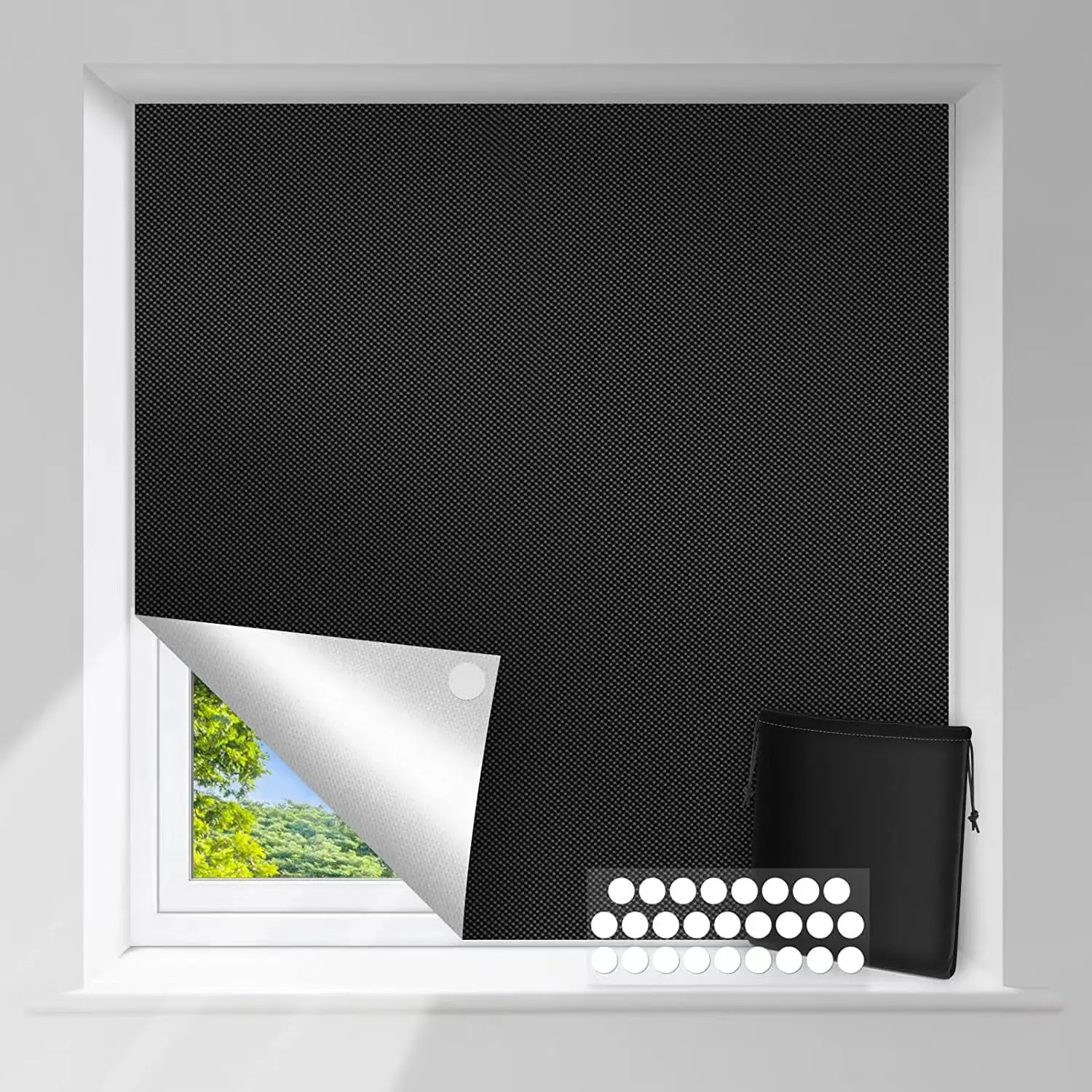 Customized Cuttable Silver Coated 100% Blackout Sun Block Window Curtain Punch Free Adhesive Outdoor Portable Curtains Fabric