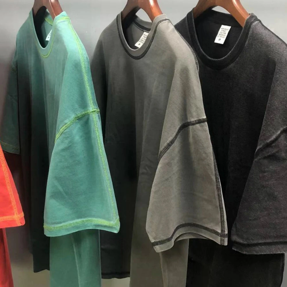 Wash T-shirt Hip Hop Relaxed Fit Raglan tshirt Streetwear 100% cotton men tshirt plus size vintage washed oversized t-shirts