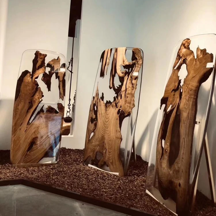 Высококачественный обеденный стол из орехового дерева специального дизайна, прозрачная вода, синяя река, эпоксидная смола