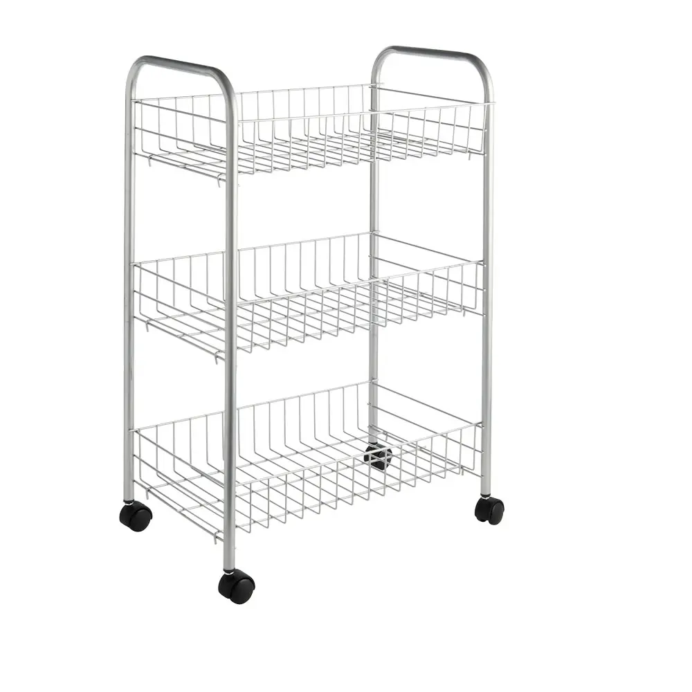
Hot Selling Quality Assurance Platform Four-Wheel Silver 3 Tier Trolley Chromed Metal Cart Selling For Storage 