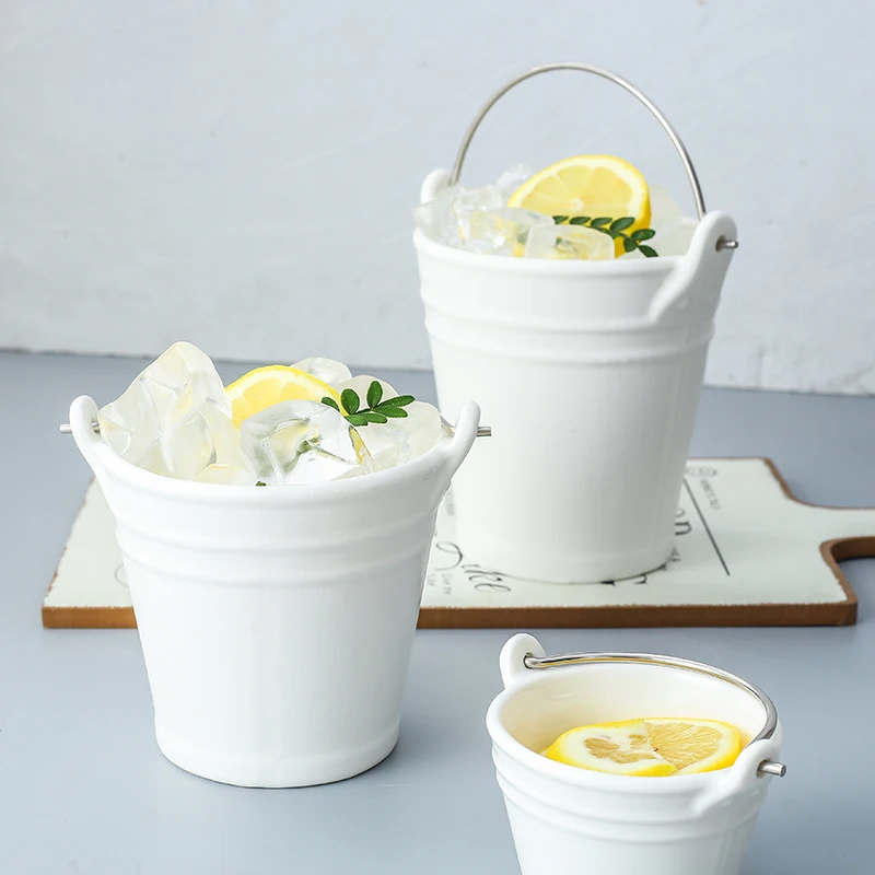 Mini Hot Selling Round Ice Bucket Items Decoration Candy Porcelain Bucket Snack Drink Ceramic Ice Bucket