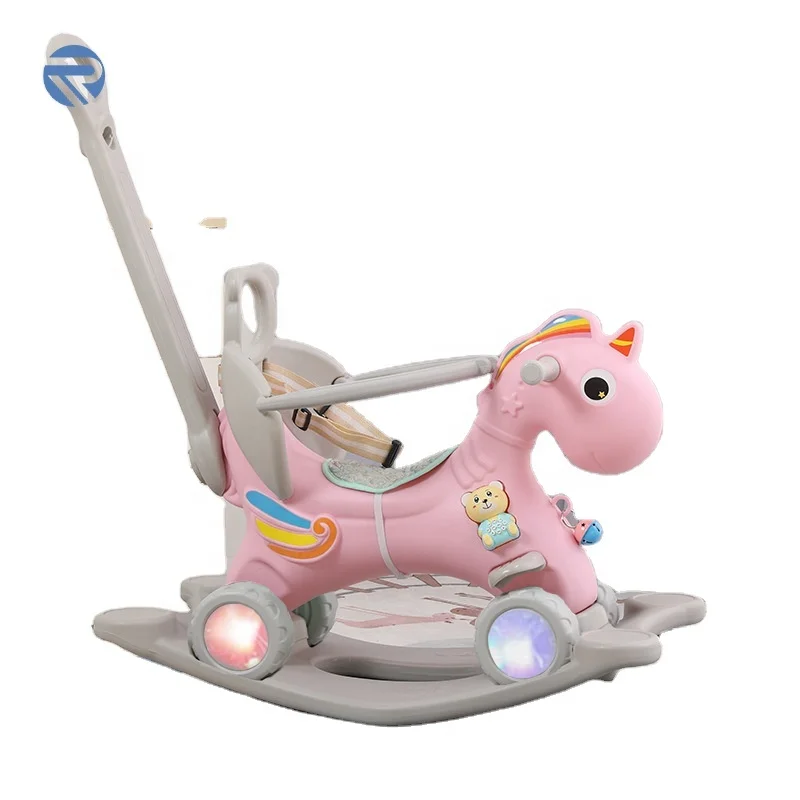 Pink Plastic Toy Horse For Baby Indoor Home Play Plastic Riding Toy Horse Rocking Horse With Wheels