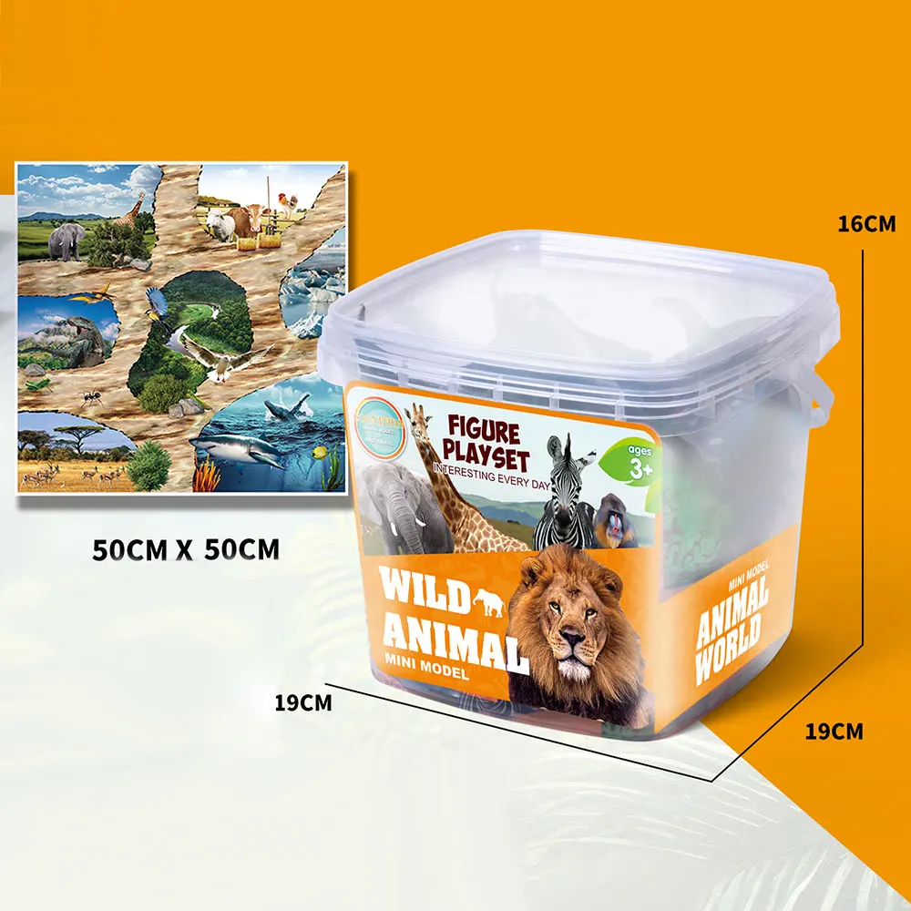 Bucket pack 19pcs pvc hollow lion zebra model plastic wild animal toy tiger
