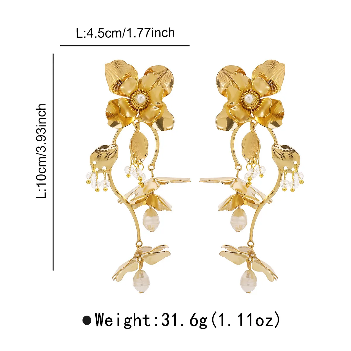 Wholesale Exaggerated Long Tassel Flower Earrings Metal Iron Sheet Pearl Inlaid Earrings Women Fine Jewelry Accessories