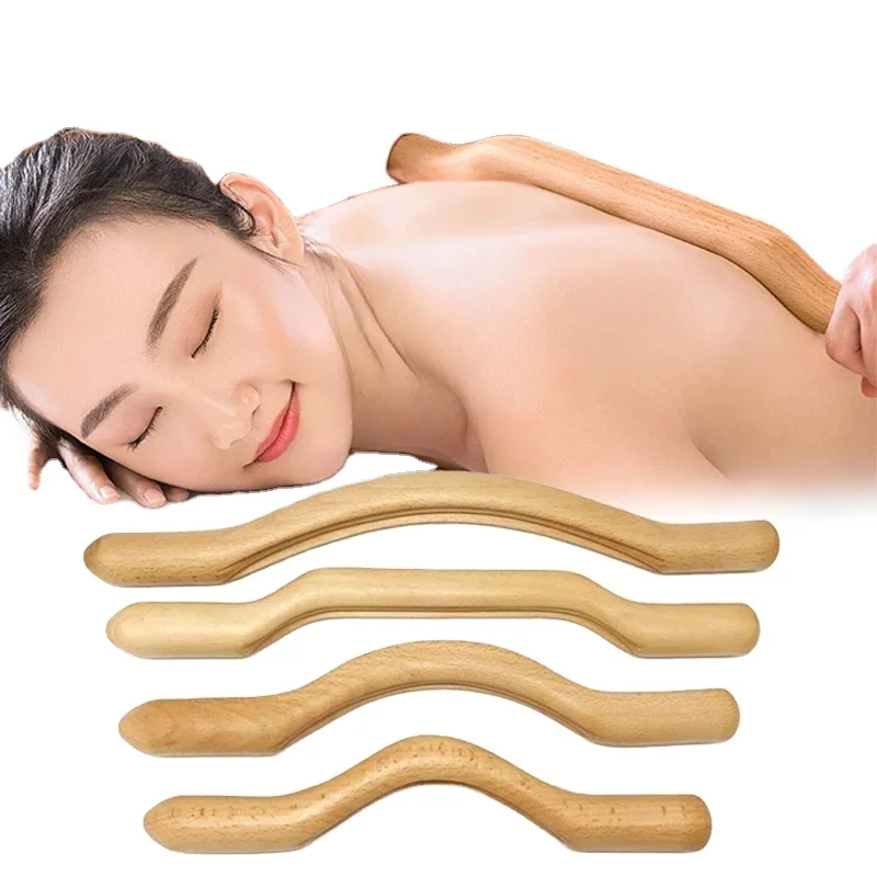 4 Pcs Natural wood guasha quick and large area Gu Sha kit for back shoulder neck waist and leg massage tool