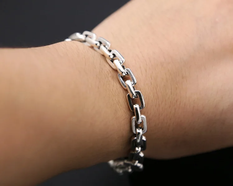 Korean Sterling Silver 925 Handmade Jewelry Personality Retro Antique Finish Cross Chain Bracelet
