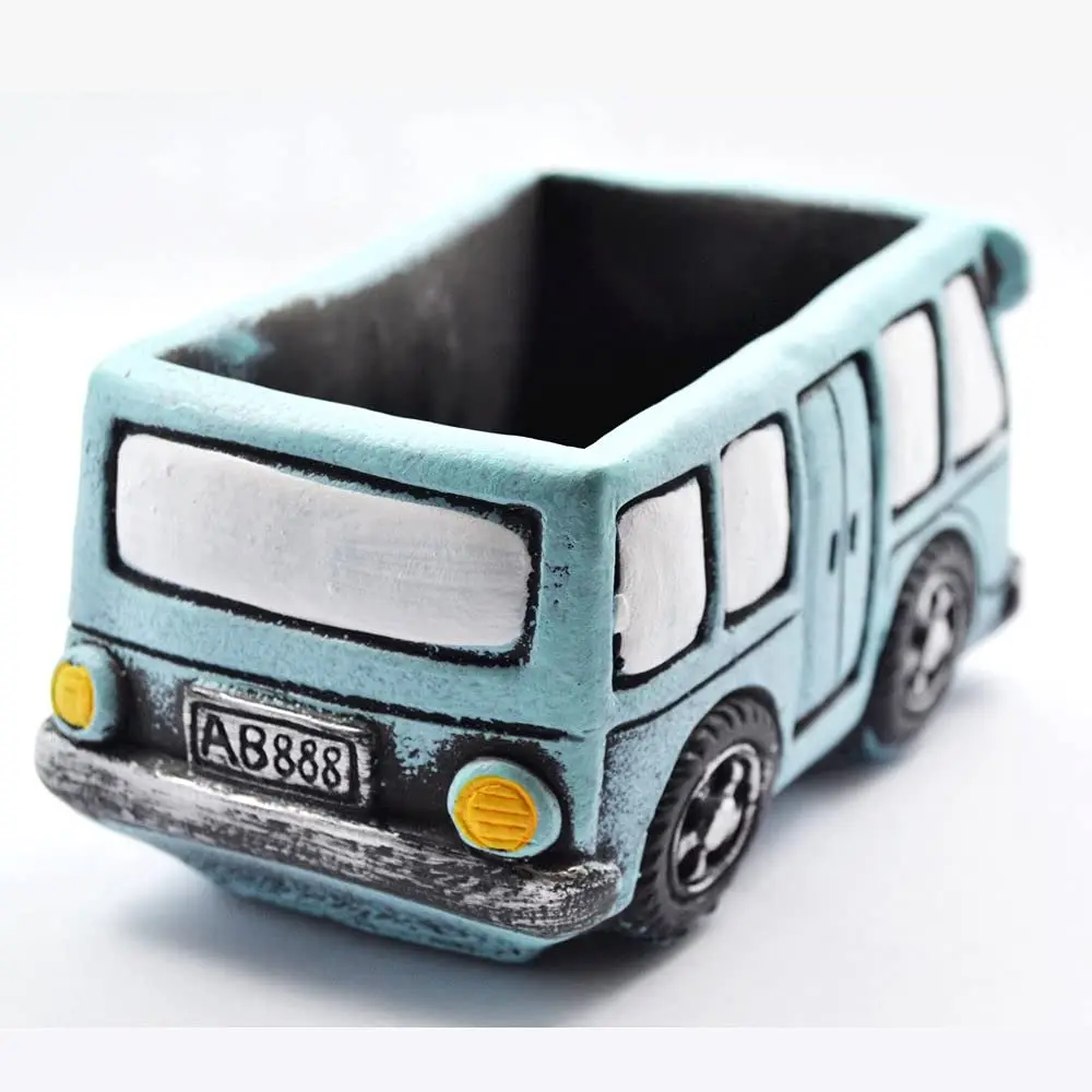 Green Bus Succulent Planter Pots, Small Plants Pot with Drainage Hole, Flower Pots Plant Containers