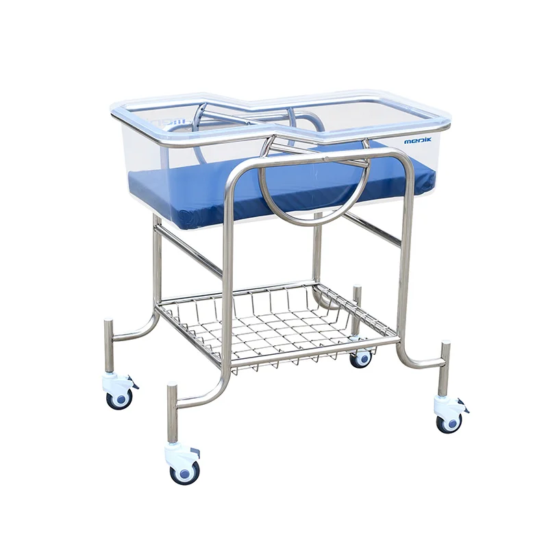 Medical Style adjustable Stainless steel Hospital Baby crib baby Bassinet With Wheels