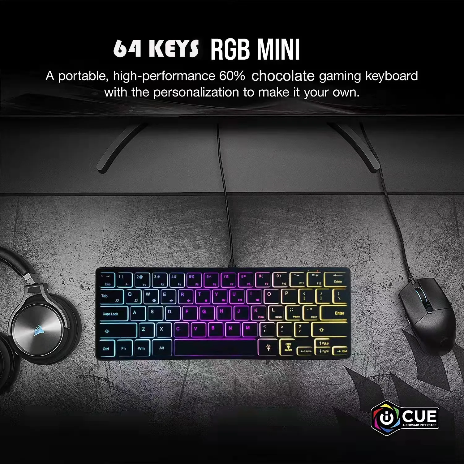 60% gaming keyboard USB Chocolate Multimedia wired keyboard 64 keys wired gaming keyboard