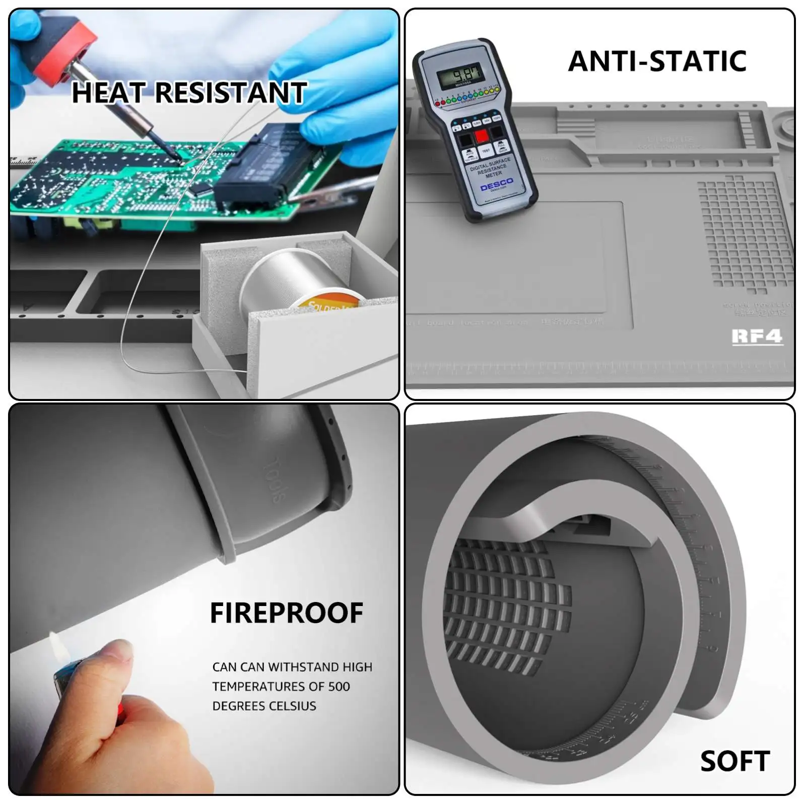 RF4 RF-PO11 Heat Insulation Silicone Pad 45x30cm 500 Degree Desk Maintenance Platform for PCB Welding Microscope Repair