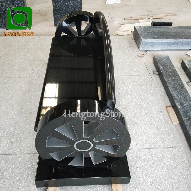 Polished Black Modern Granite Memorial Bench for Cemetery
