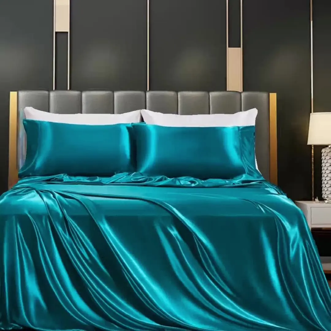 wholesale Luxury Customized bed set Silky Smooth Satin flat sheet Set bedding set 4 Piece