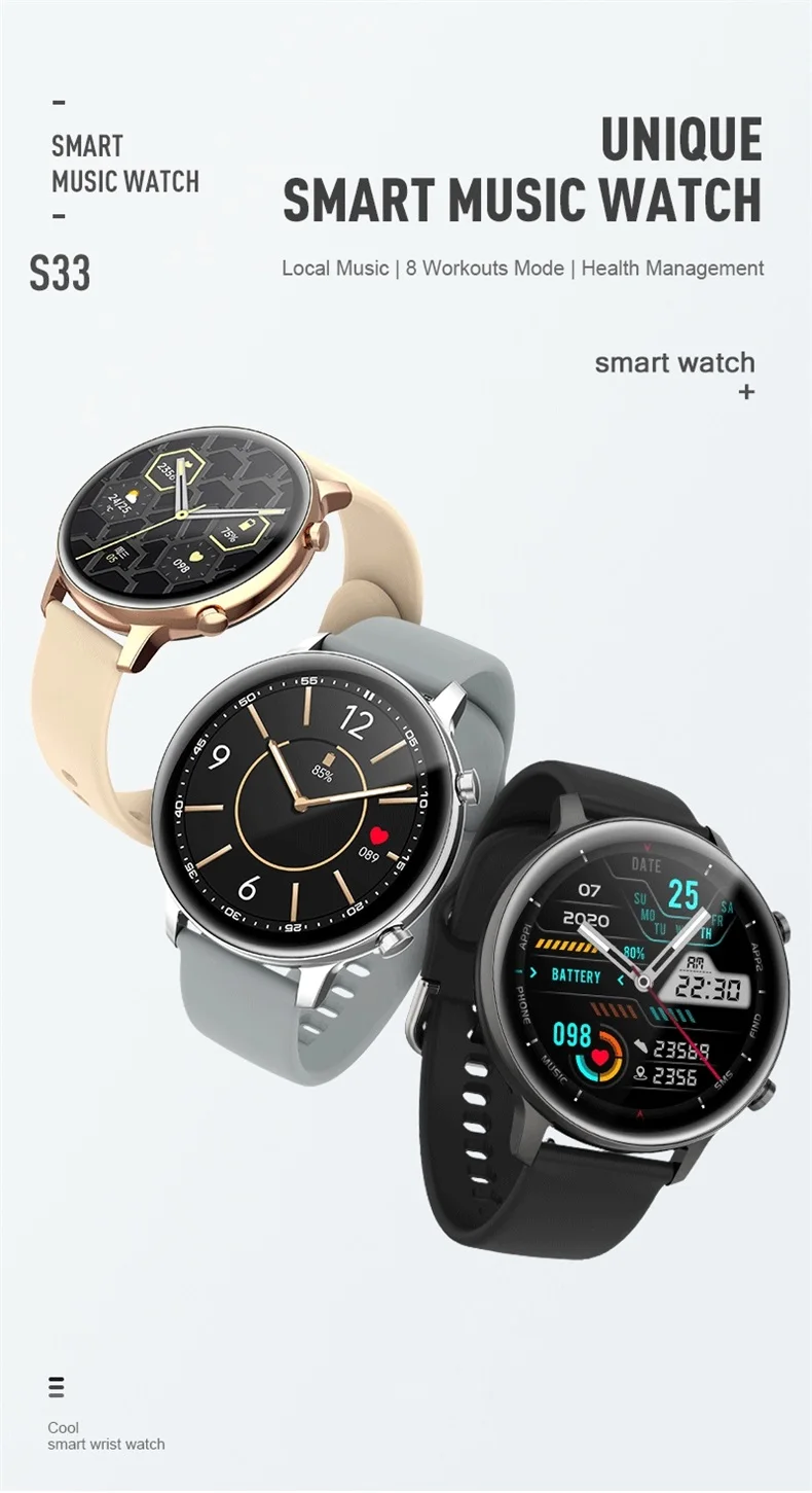 1.28 Inch Touch Screen Smartwatch S33 MTK2502 Chip BT Call Customized Dial Sport Fitness Tracker Music Player Smart Watch (1).jpg