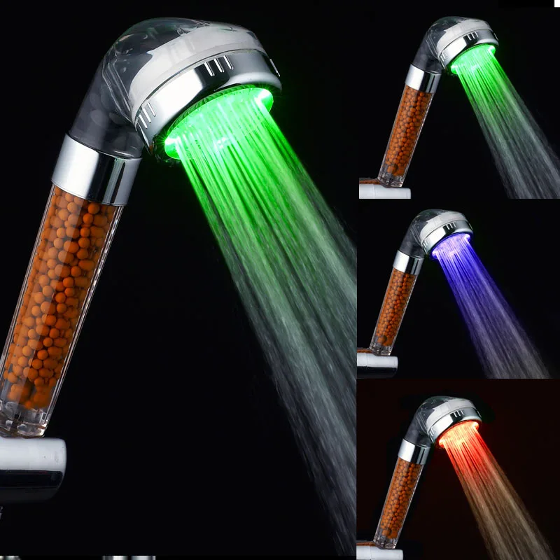Hot selling bathroom handheld stainless steel plastic high pressure saving led color change rainfall filter shower head