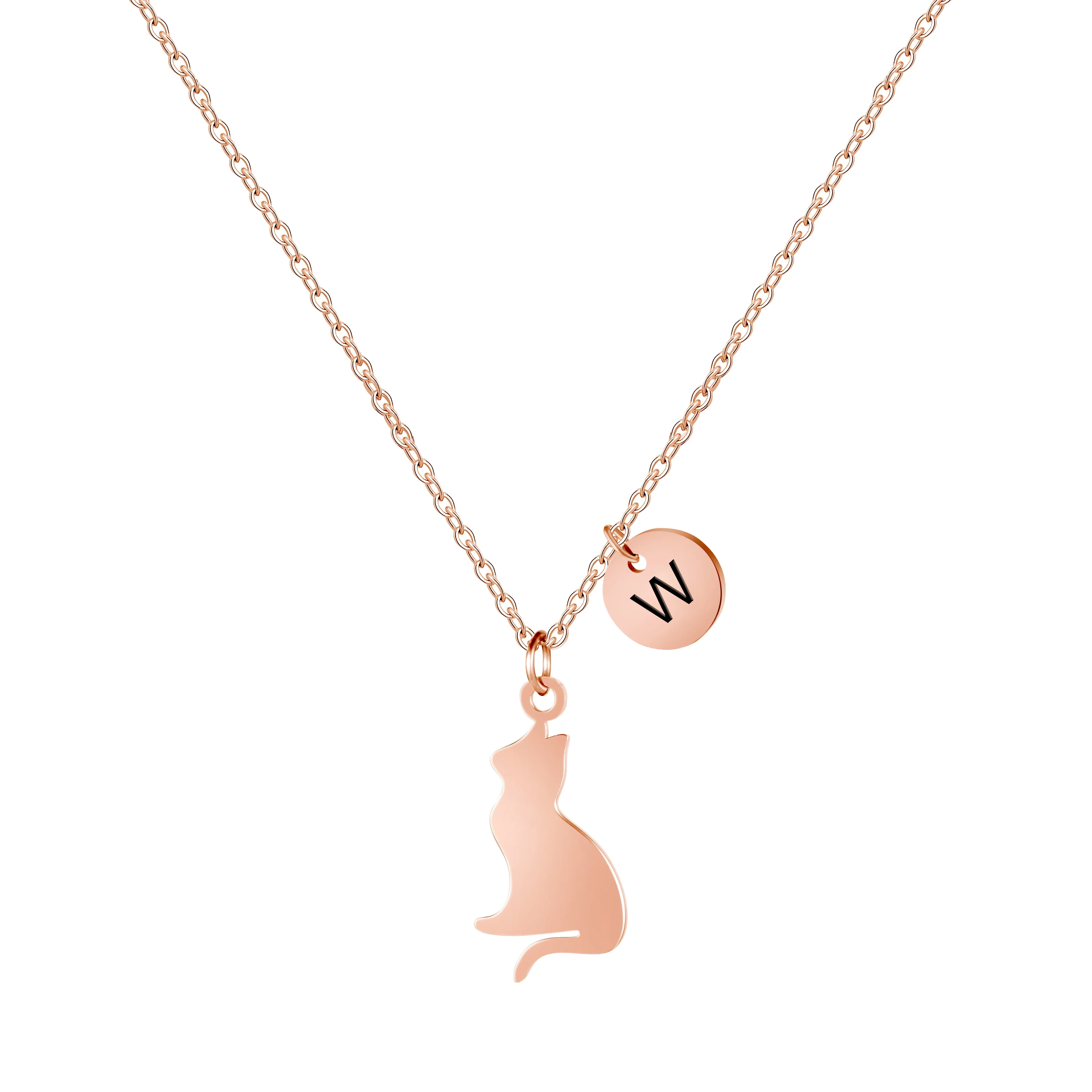 Joycuff Cute Animal Rose Gold Plated Minimal Cat Necklace Letter Custom for Teen Girls and Women