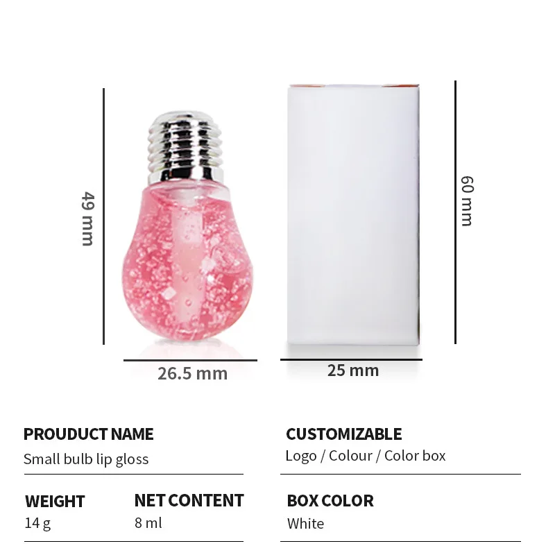 Mini light bulb lip gloss liquid lipstick lip care transparent fruit flavor lip oil no logo Makeupwholesale
