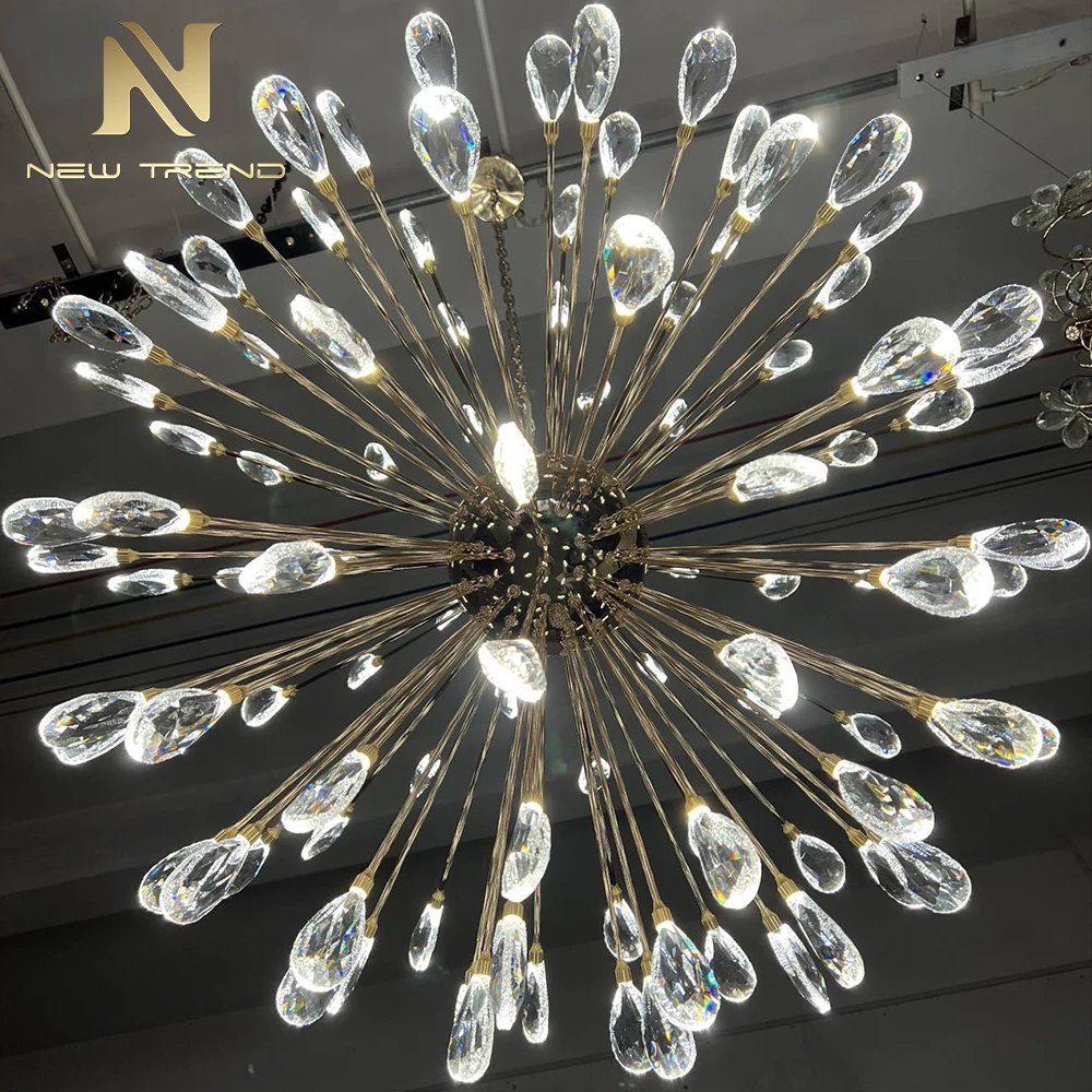 New Arrival Indoor Decoration Villa Hall Hotel Lobby Staircase Crystal LED Chandelier Pendant Light
