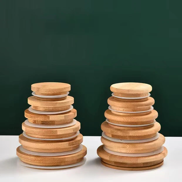 Customization Wooden Bamboo Lids Candle Glass Jars With Wood Covers Bamboo Lids For Candle Jar Storage Bottle Cup